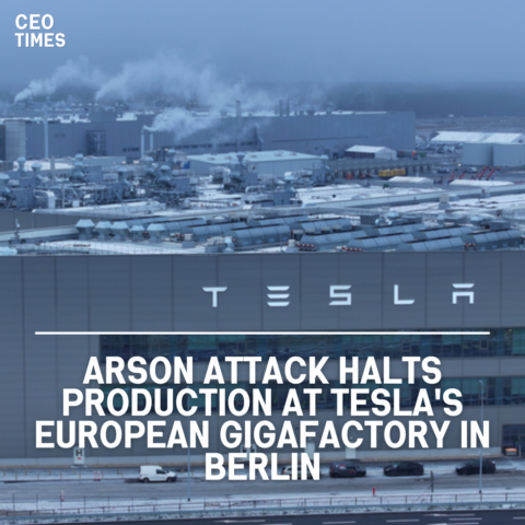 Production at Tesla's European Gigafactory near Berlin has been halted following a "extremely dumb" suspected arson attack.