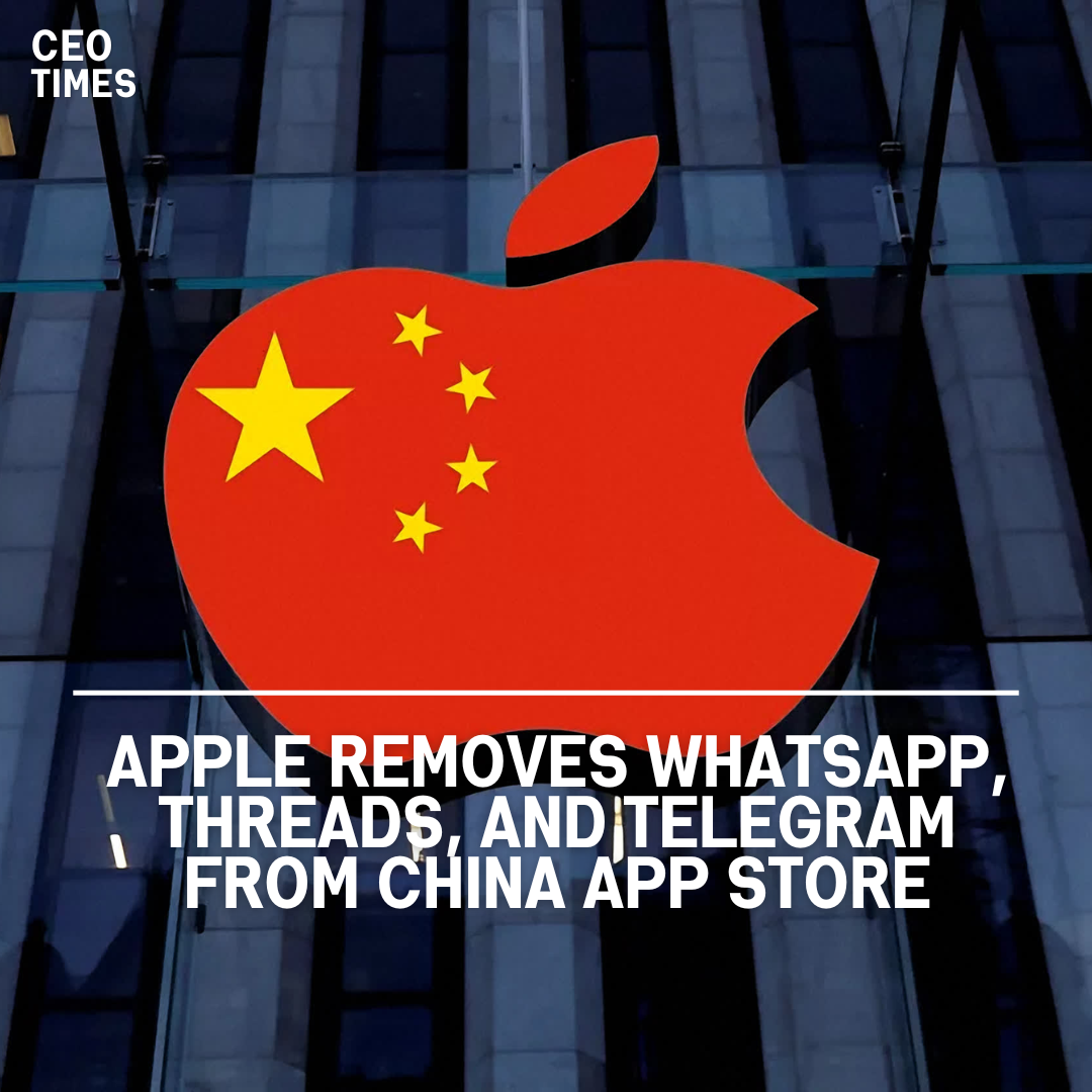 Apple withdrew Meta Platforms' WhatsApp and Threads from the App Store in China.