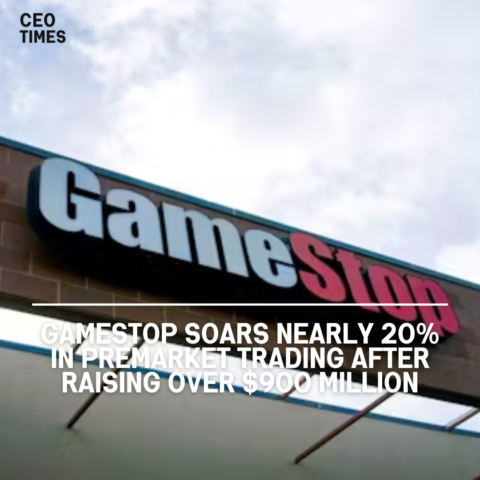 Meme stock GameStop, opens new tab jumped about 20% in premarket trading after raising more than $900 million.