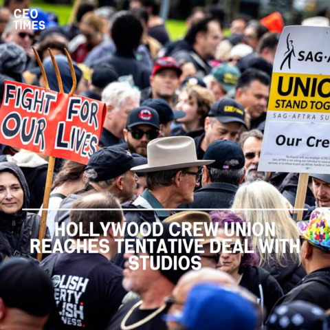 A union representing Hollywood film and television crews announced it has signed a tentative three-year agreement with major studios.