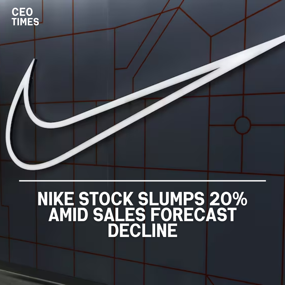 Nike stock plunged by 20% on Friday on a shocking estimate of decreasing annual sales, deepening investor concerns.