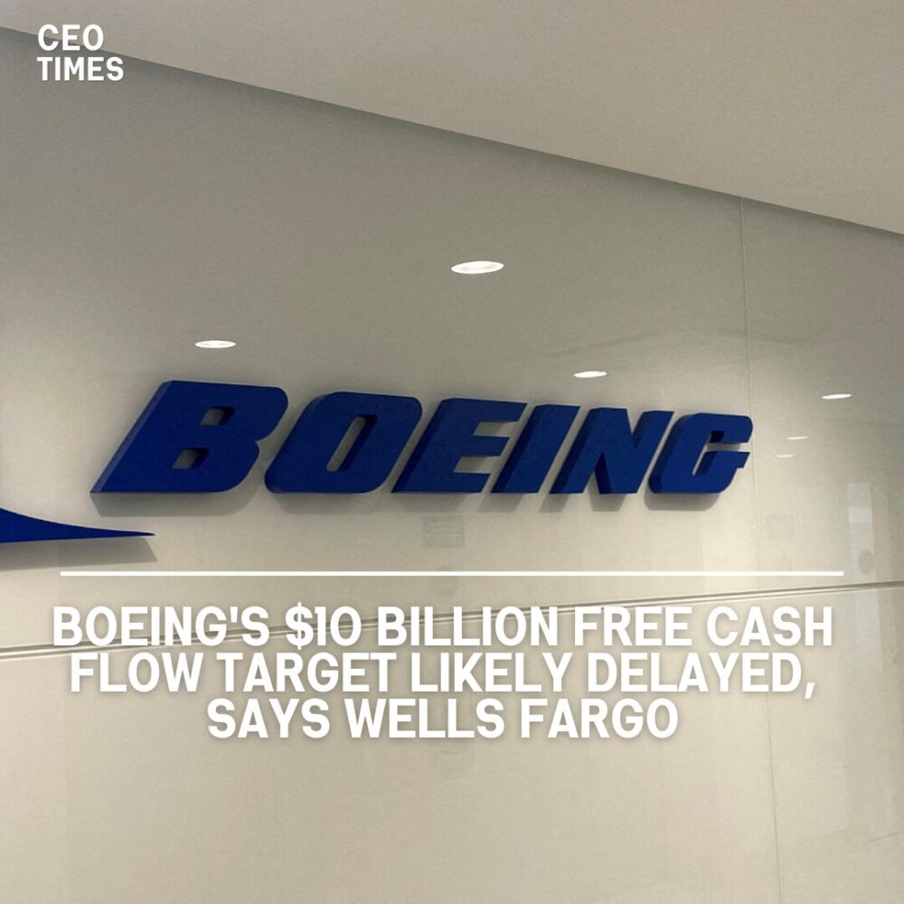 Boeing's annual free cash flow objective of $10 billion may be postponed by two years to 2027-28, according to a Wells Fargo research.